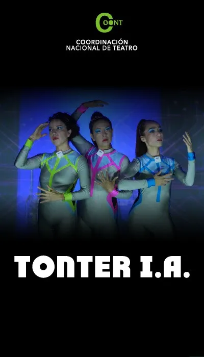 Cartel de Tonter I.A.: tres clowns bajo luces azules y moradas y el título en letras blancas.