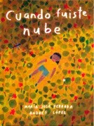 Portada de Cuando fuiste nube, con letras blancas manuscritas sobre un fondo naranja lleno de hojas pequeñas.