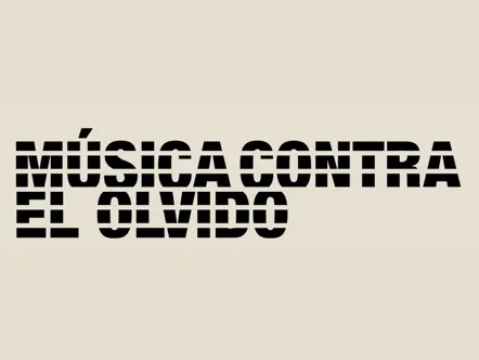 Cartel tipográfico de Música Contra el Olvido, con letras negras sobre fondo beige.