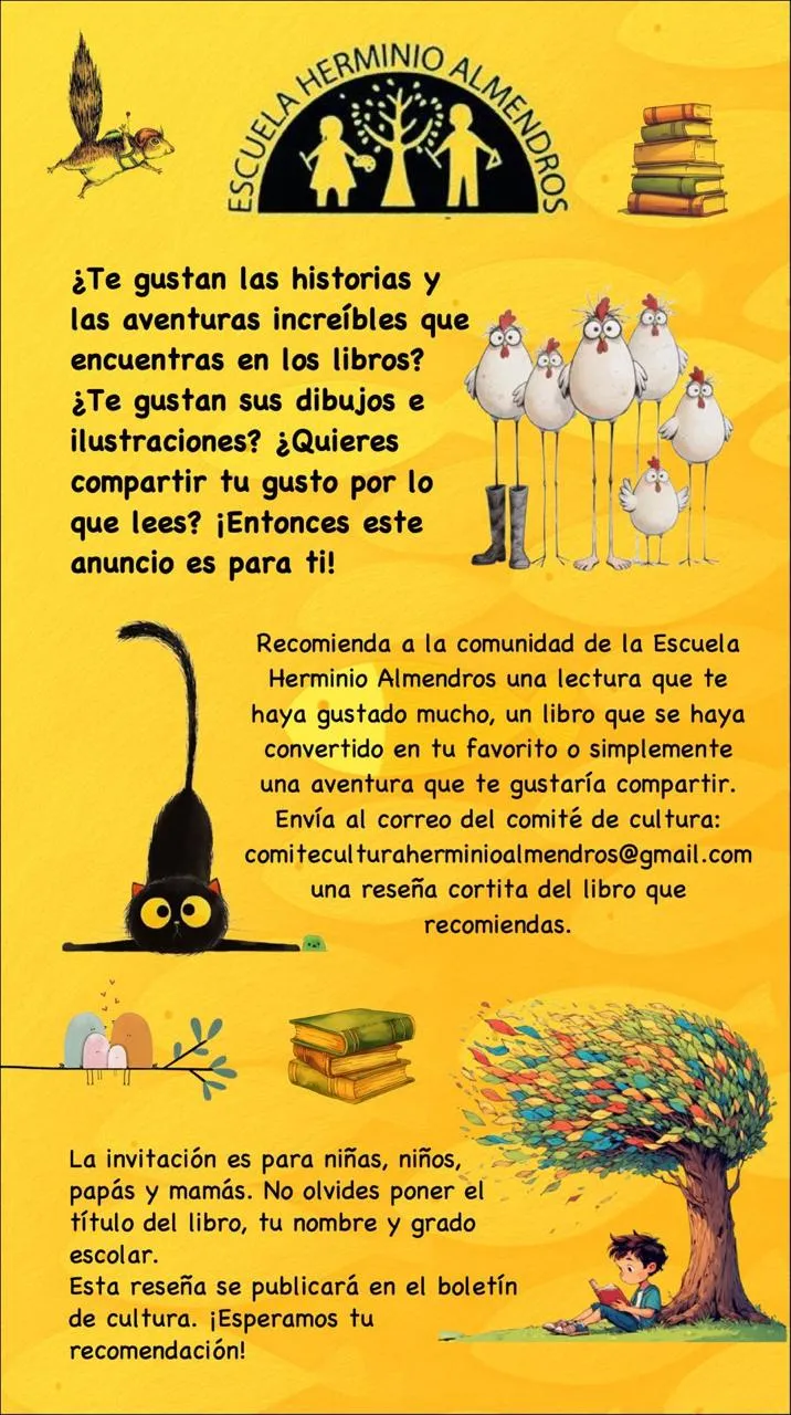 Invitación a recomendar un libro a la comunidad de la Escuela Herminio Almendros.